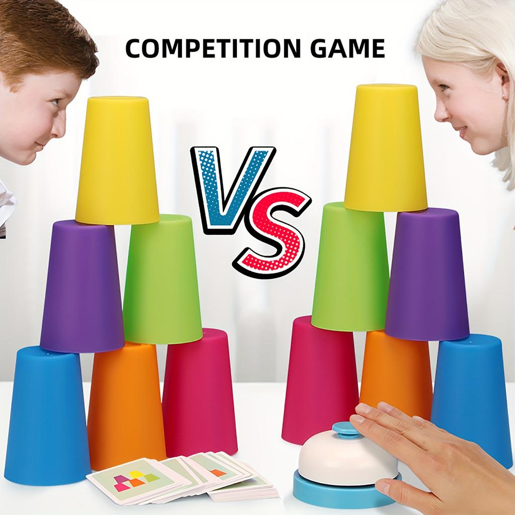 12pcs Stacking Cups Clapping Bell Card Children Quick Stack Speed Training Fast Reaction Educational Toy For Children Gift