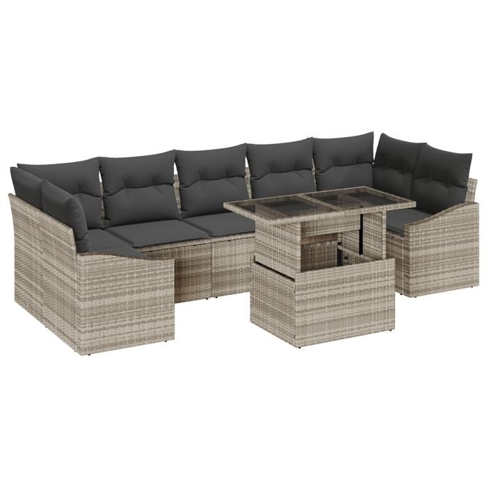 VidaXL Ensemble de canapé de jardin 8 pièces avec coussins gris clair en poly rotin 3348958