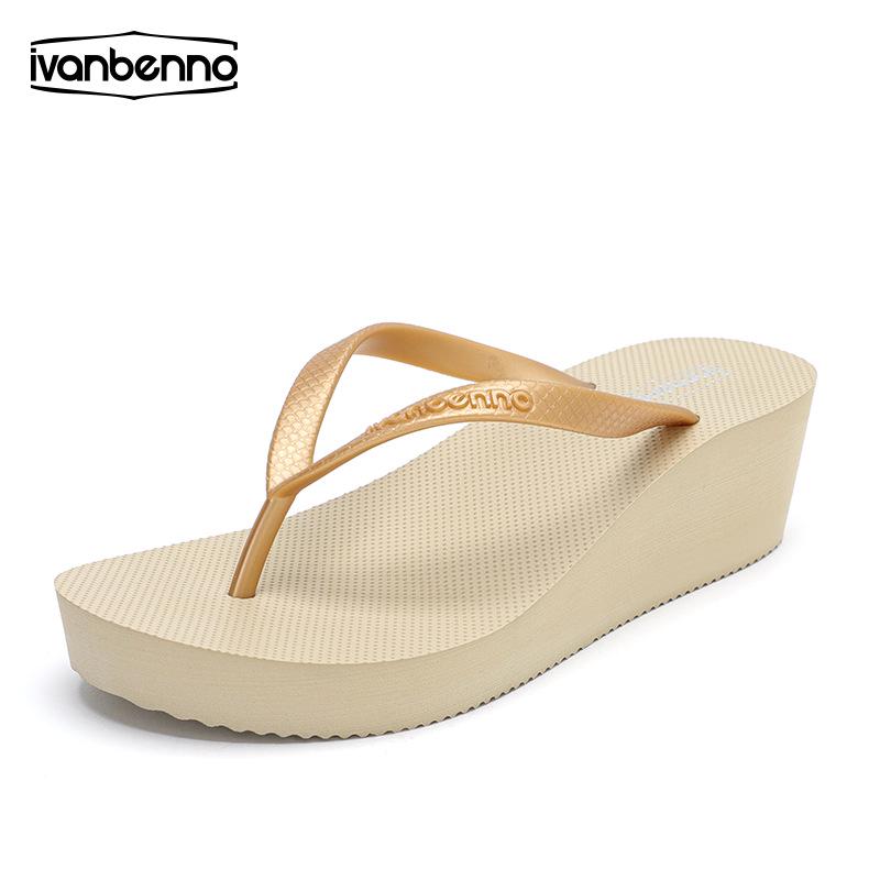 

Женские летние шлепанцы на танкетке 5 см - Нескользящая толстая подошва, Увеличивающие рост пляжные сандалии 36