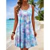 Women's Round Neck Sleeveless Tropical Hibiscus Print Casual A-Line Mini Dress, Beach Tank Dresses for Spring & Summer