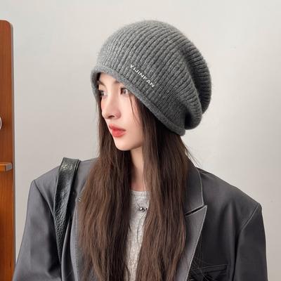 Hat for Women In Autumn and Winter Korean Style Versatile and Fashionable Rabbit Wool Knitted Wool Hat with Head Warm Ear Protection Curls Pile Hat
