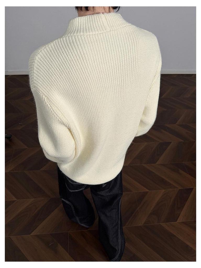 Hoge Hals Trui voor Mannen in Koreaanse Stijl met Onregelmatig Knopenontwerp - Trendy, Cool, Casual Gebreide Top