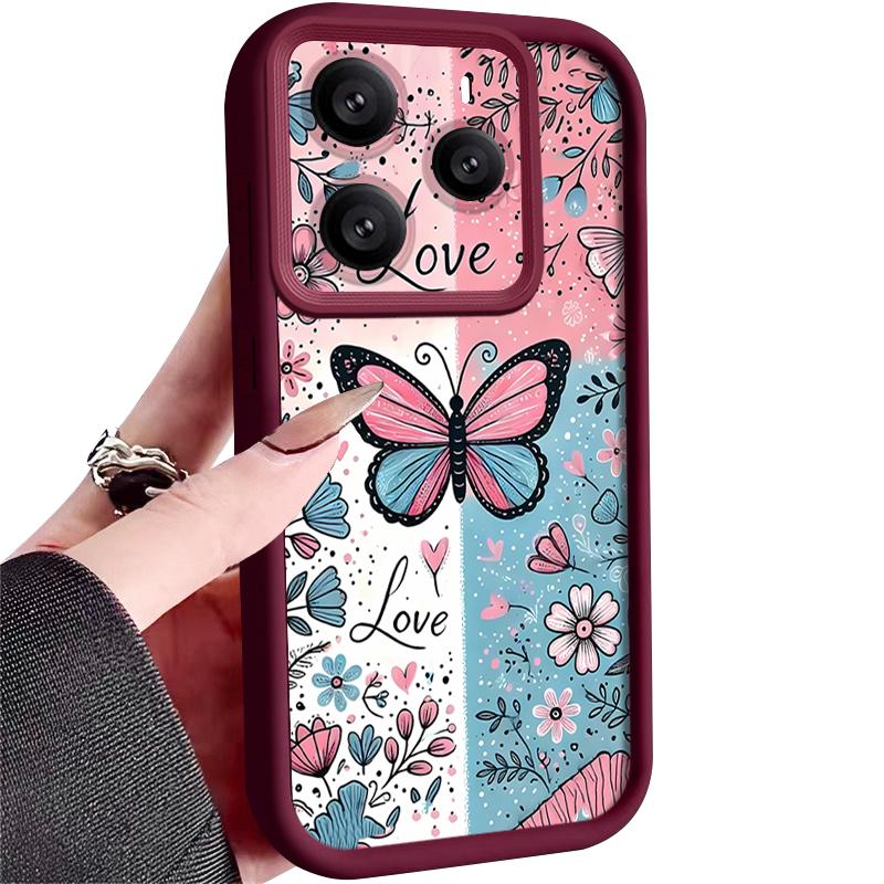 Blue Pink Butterfly Floral Pattern Case For Xiaomi 14T 13T 11T Pro Funda Redmi Note 14 13 Pro 5G 4G 12 11 Shockproof Bumper Silicone Cover
