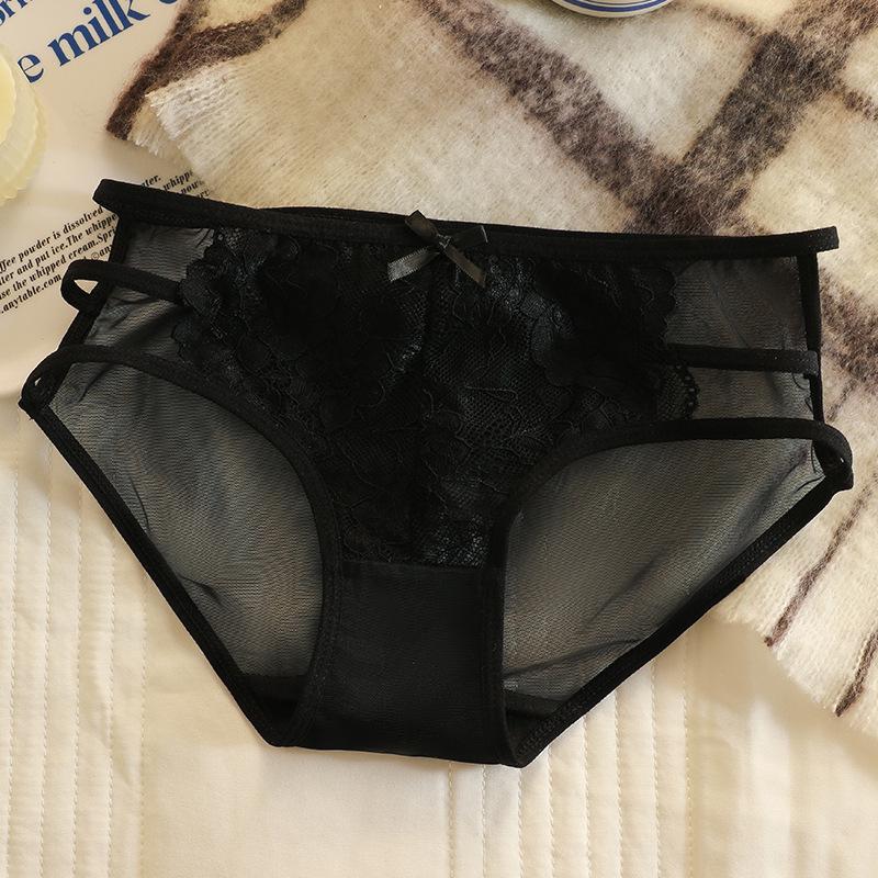 Damen Spitzen-Tanga im japanischen Stil: Hohle Netz-Mid-Waist, Bequeme & Atmungsaktive Baumwoll-Schritt-Slips.