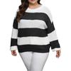 Women Knitwear Clashing Stripes Intercolor Pullover Round Neck Loose Sweater