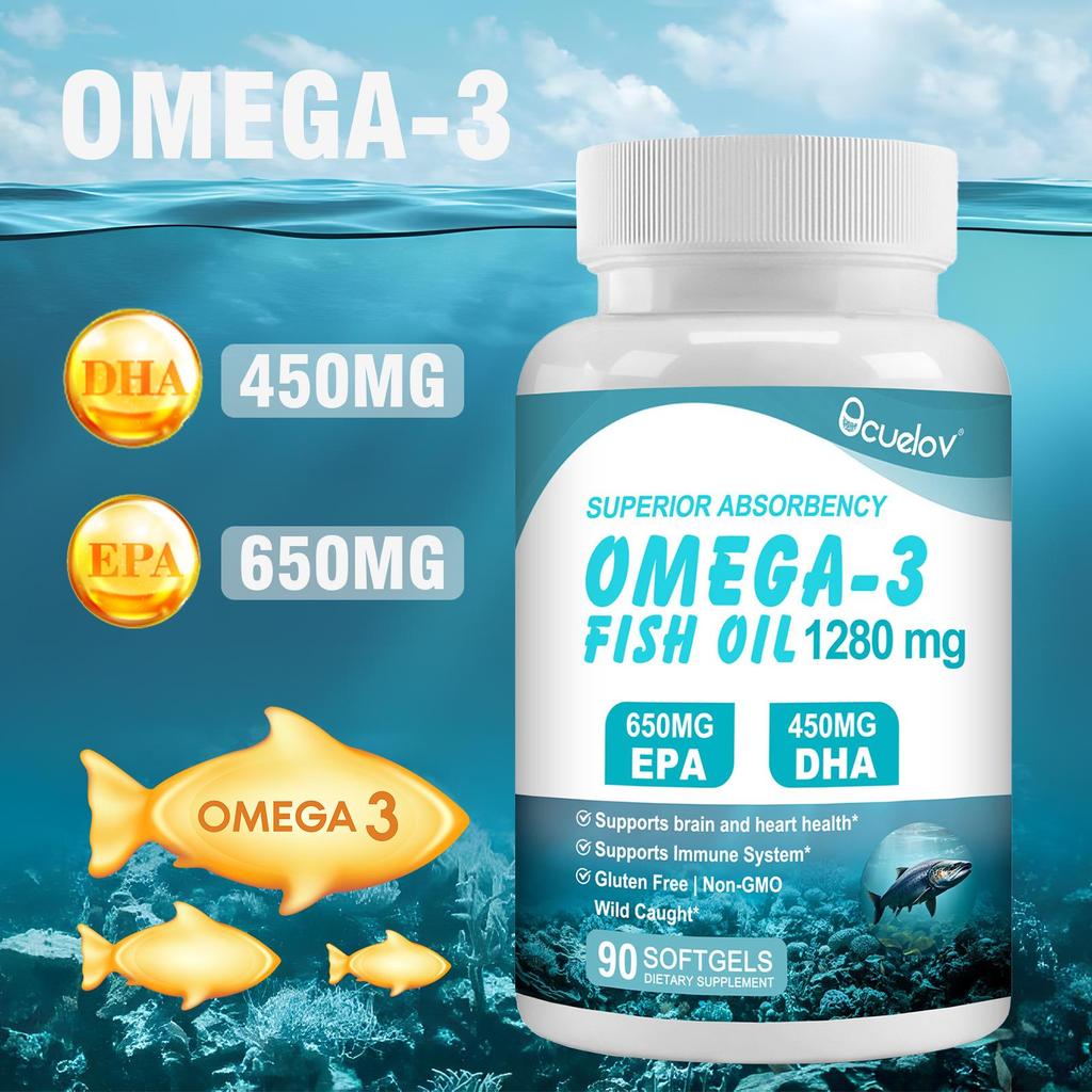 Omega 3 supplement with 1100 mg of EPA and DHA—supports brain, eye, heart, and immune system health. 90 capsules.