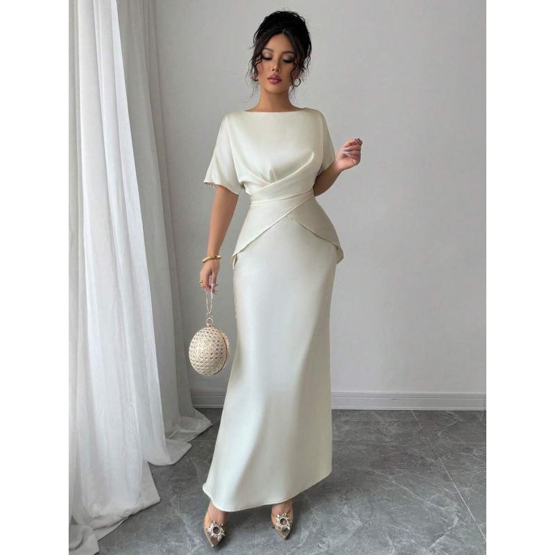Europe, America 2026 summer new design sense elegant satin vacation casual style fishtail dress S