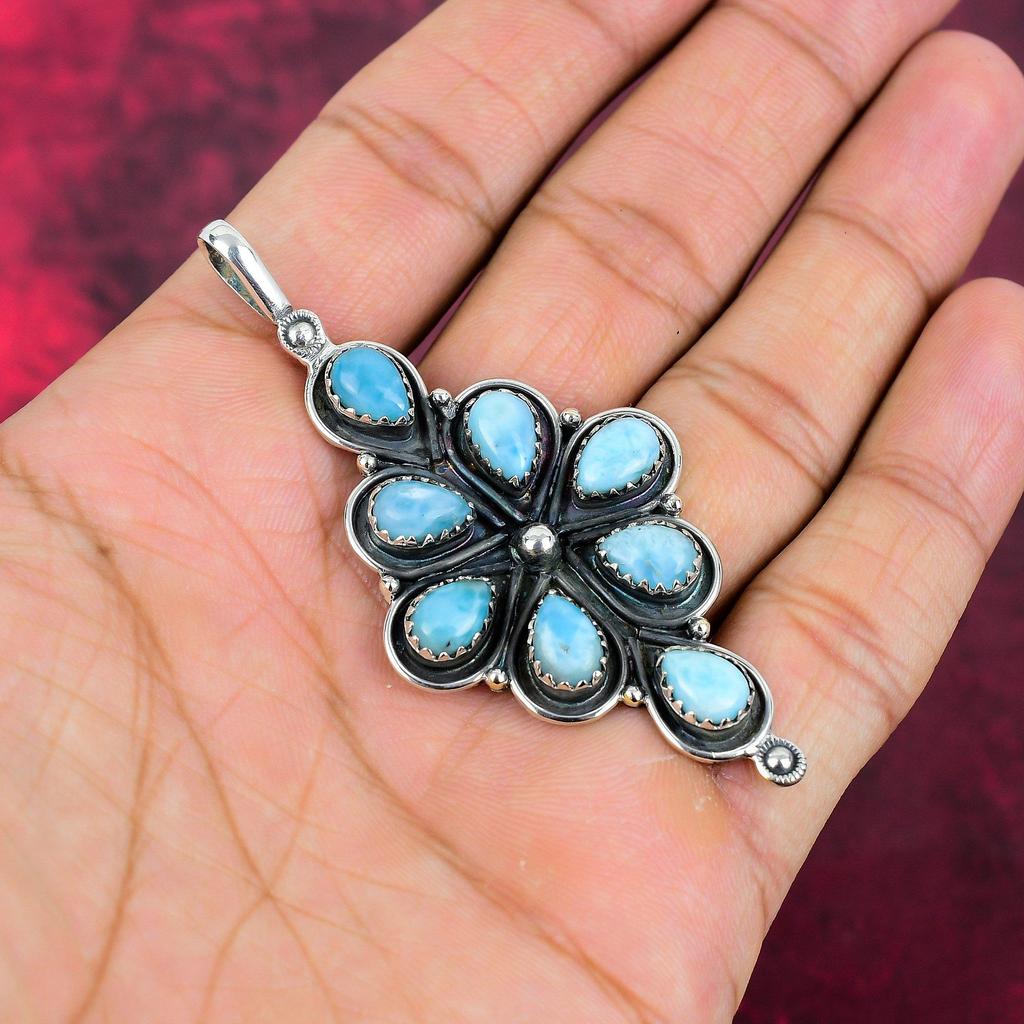 Pingente de Calcedônia Azul Prata de Lei Sólida 925, Joia Pingente de Pedra Preciosa Feita à Mão, Presentes Para Esposa Pingente Novo