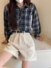 Corduroy Cuffed Straight Leg Shorts for Women - Autumn/Winter Loose Slimming Wide Leg Casual Pants
