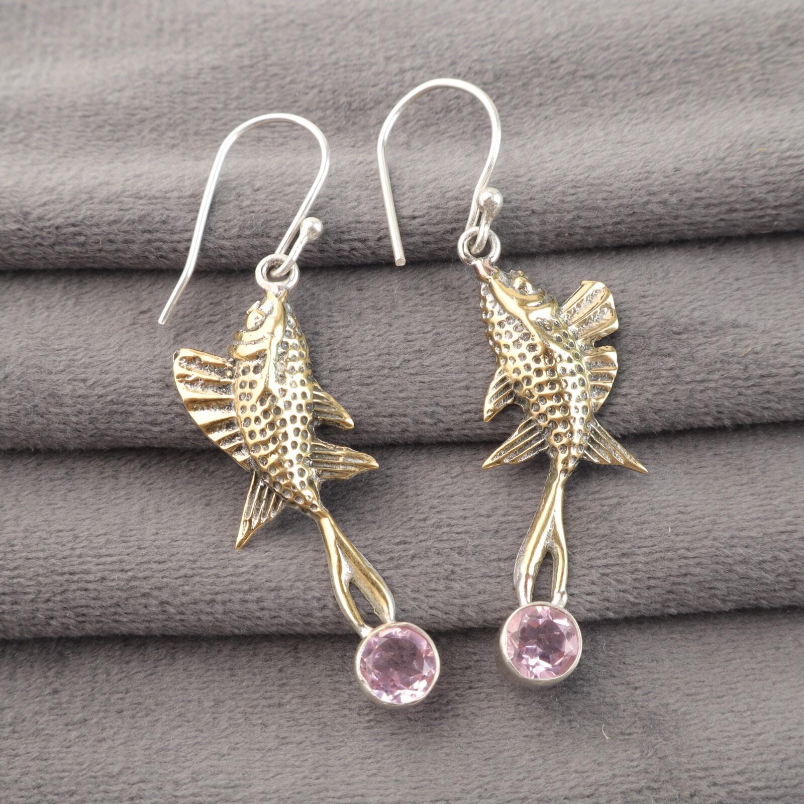 

Натуральный морганит 925 стерлинговое серебро бохо висячие ручной работы подарок для мамы серьги EE-148-15