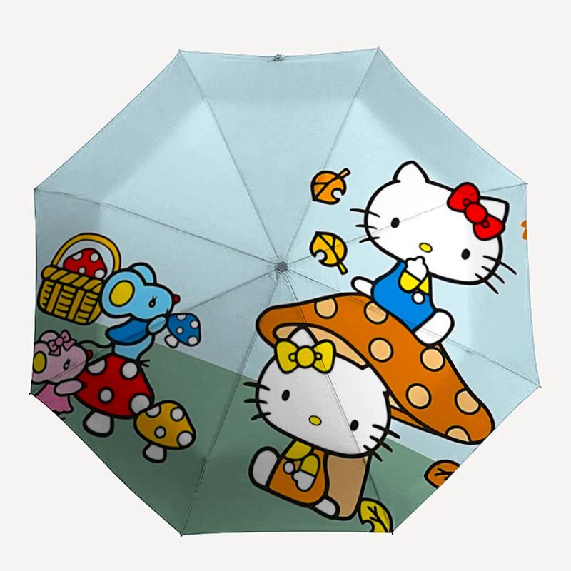 1pc Hello Kitty Mushroom Umbrella - Automatic Opening & Closing, Portable 3-Fold Design, 8-Bone Iron Frame, Outdoor, Perfect Gift for Fans, Travelers,