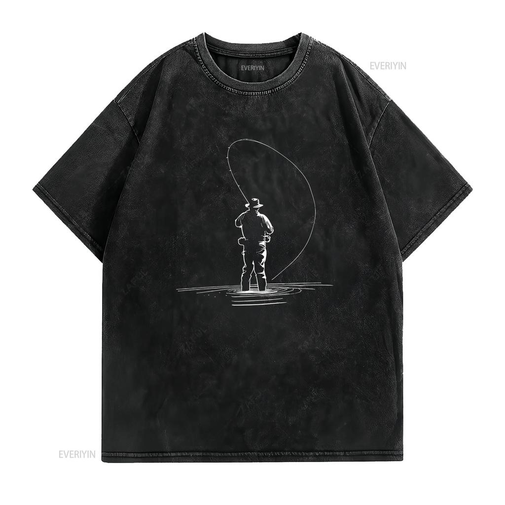 Fly Fishing T Shirt for Fisherman Outdoorsman Outdoors Hunting Sportsman Vintage Washed Unisex Fashion Designer Clothes