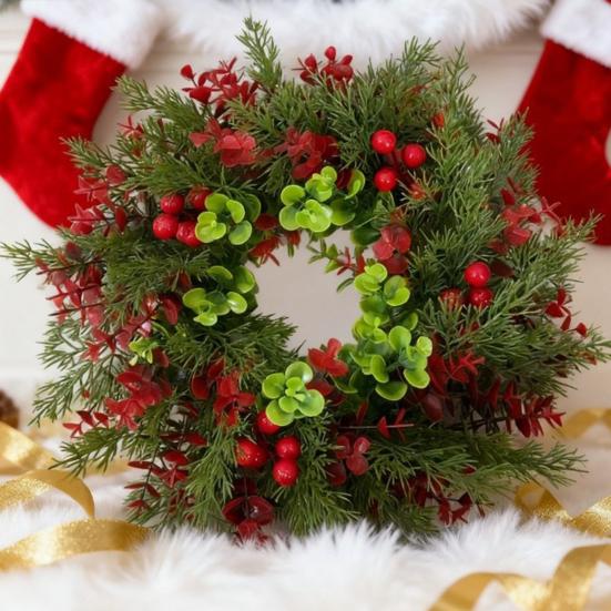 Artificial Red Berry Wreath Indoor Outdoor Front Door Wall Hanging Christmas Holy Berry Garland Holiday Party Decoration Ornament