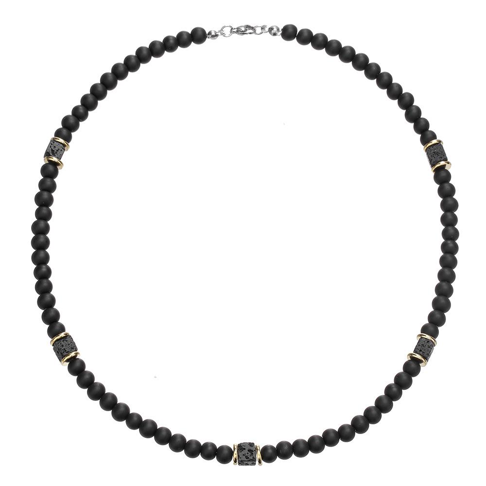 Men's Trendy Lava Stone Beaded Necklace - European & American Hip Hop Style