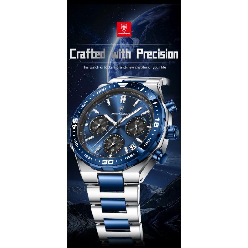 POEDAGAR Top Luxury Man Wristwatch Date Waterproof Luminous Chronograph Watch for Men Stainless Steel Quartz Watches Reloj