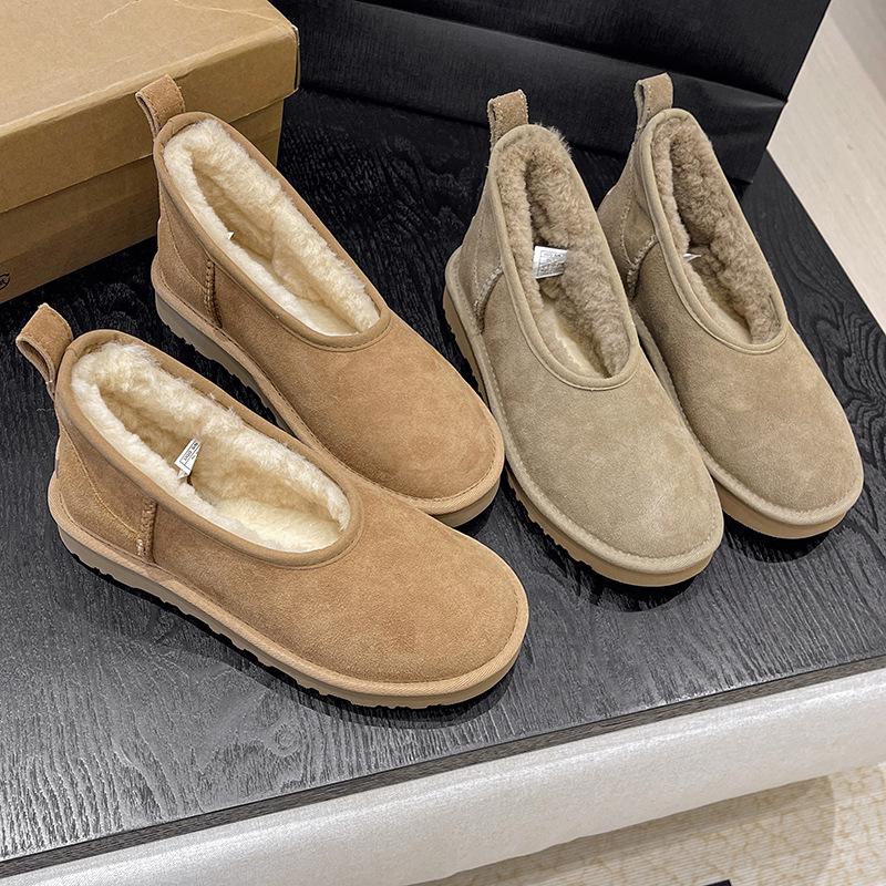 Autumn and winter new snow boots women's grandma shoes ballet low-top one pedal velvet warm going out lazy cotton shoes