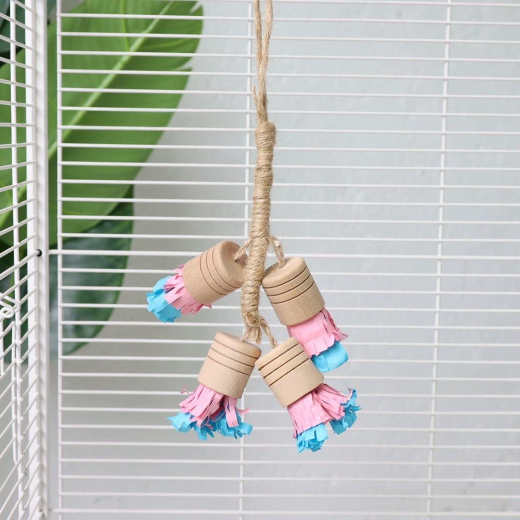 Parrot Chewing Toy Natural Pith Ball And Paper Rope Bite Resistant Bird Cage Enrichment For Small Medium Bird Cockatiel Lovebird