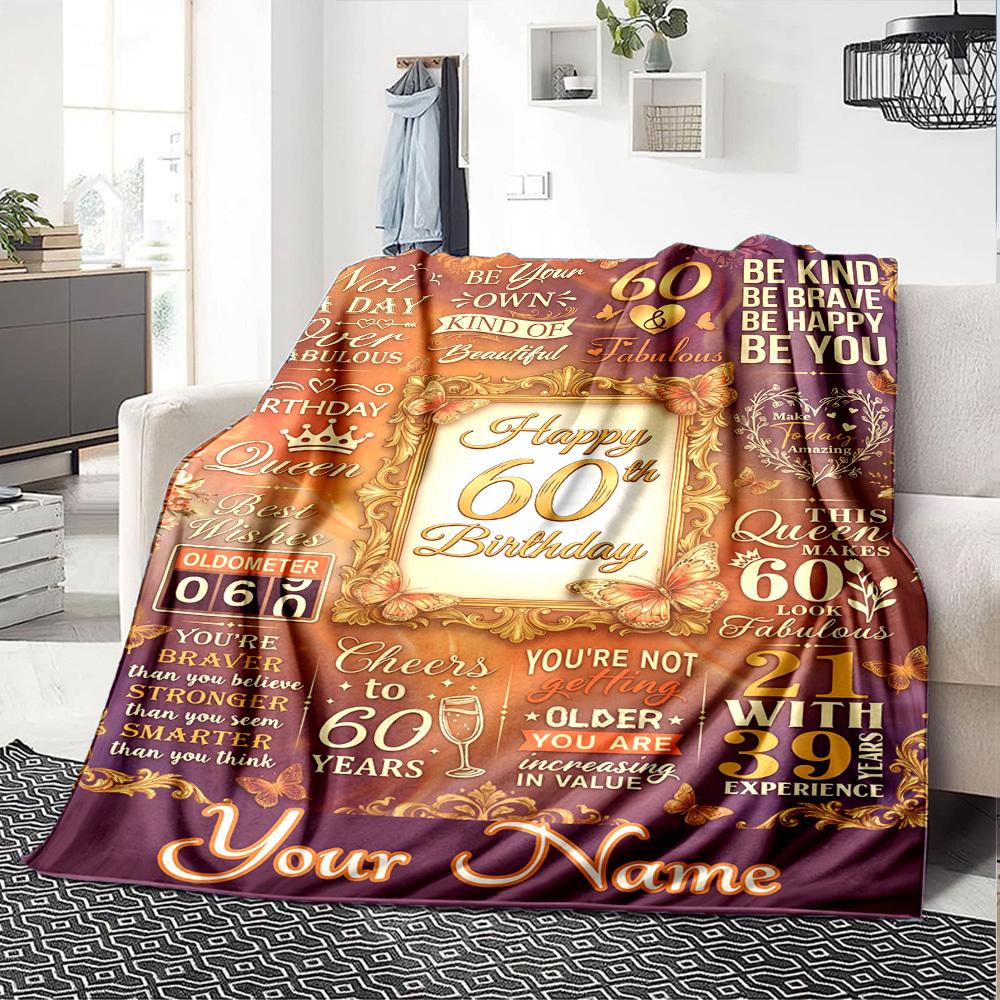 Happy 60Th Birthday Blanket Personalized Name Soft Warm And Versatile For Sofa Bed Office And Travel Machine Washable Comfortable In All Seasons Best