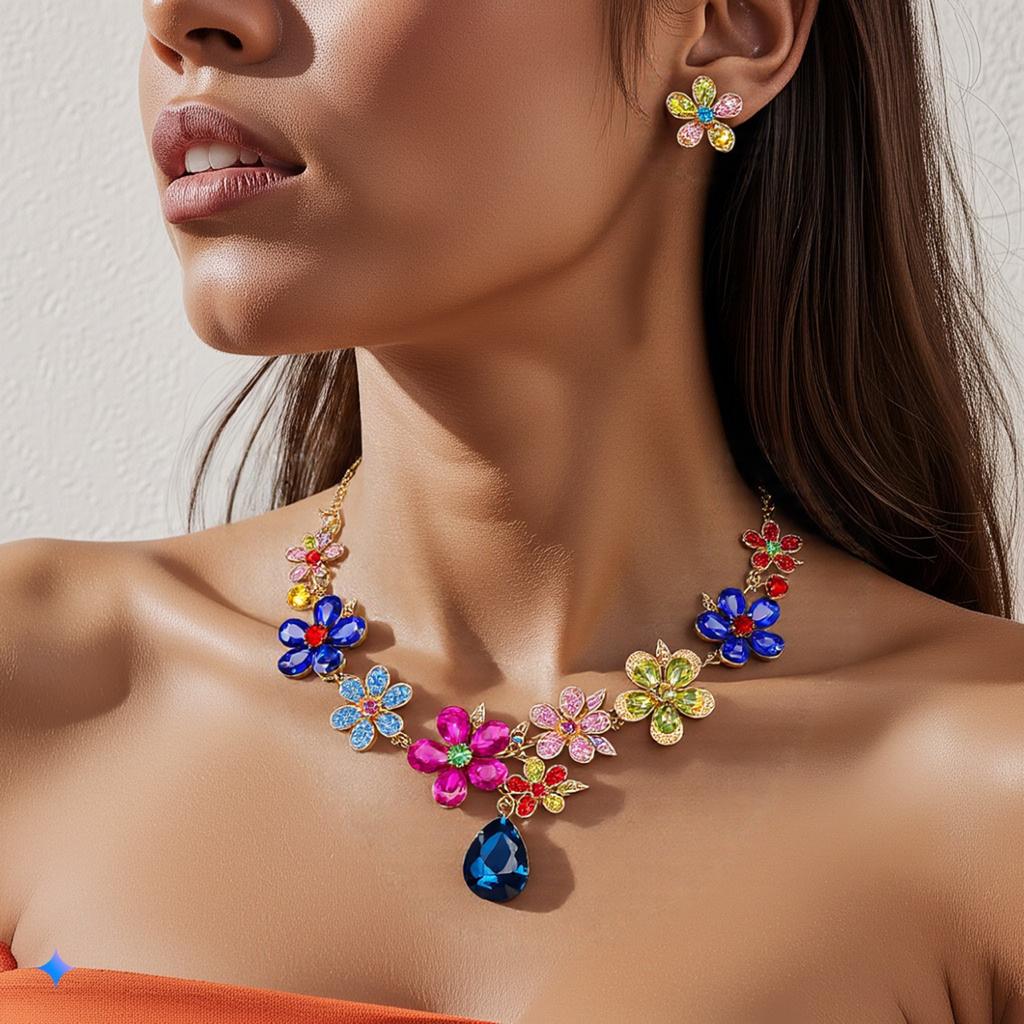 Vintage Floral Crystal Bridal Zircon Set European Luxury Wedding Earrings Necklace Waterproof Alloy Accessories for Women