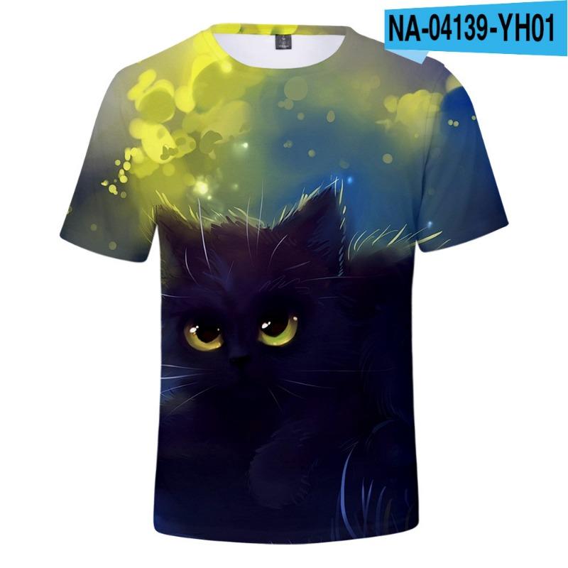 Children's Cat Adult 3D Printed Short Sleeve Men's Street Trend 3D Color Printed Short Sleeve T-shirt Tops & T-shirts (men’s)
