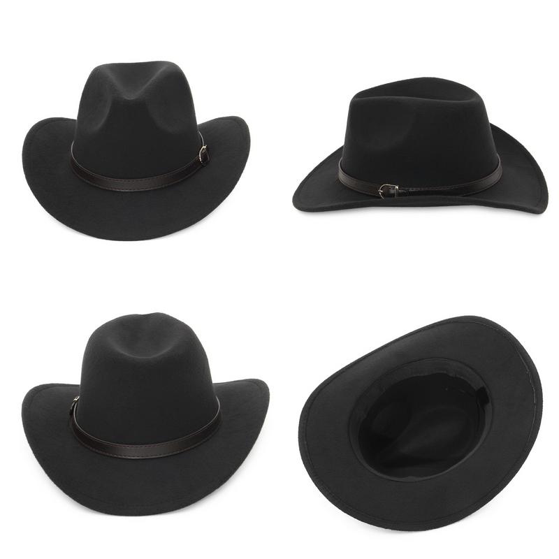 GEMVIE Western Unisex Wide Brim Gentleman Cowboy Hat Autumn Winter Outdoor Fedora Hats with Belt
