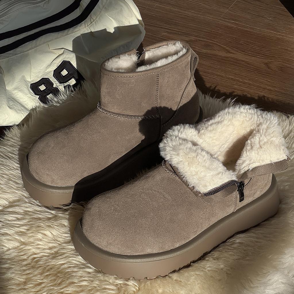 Fur integrated snow boots winter velvet thickened cold-proof warm cotton boots simple boots