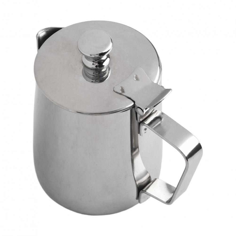 Thick and Comfortable Handle Stainless Steel Milk Frothing Pitcher with Lid