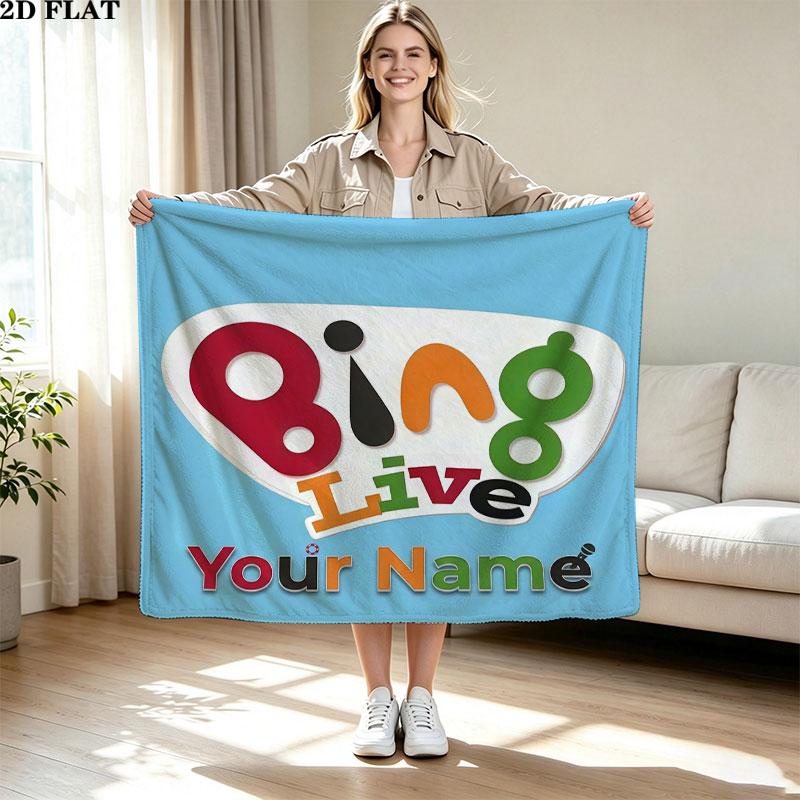 1PC Bing Custom Name Patterned Flannel Blanket Suitable For All Seasons for Home Decor Warmth and Comfort Gifts Holiday Present
