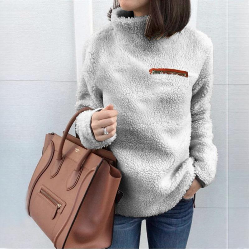 Women's Fashion Casual Solid Color Print Autumn Winter Long Sleeve High Neck Loose Sweaters