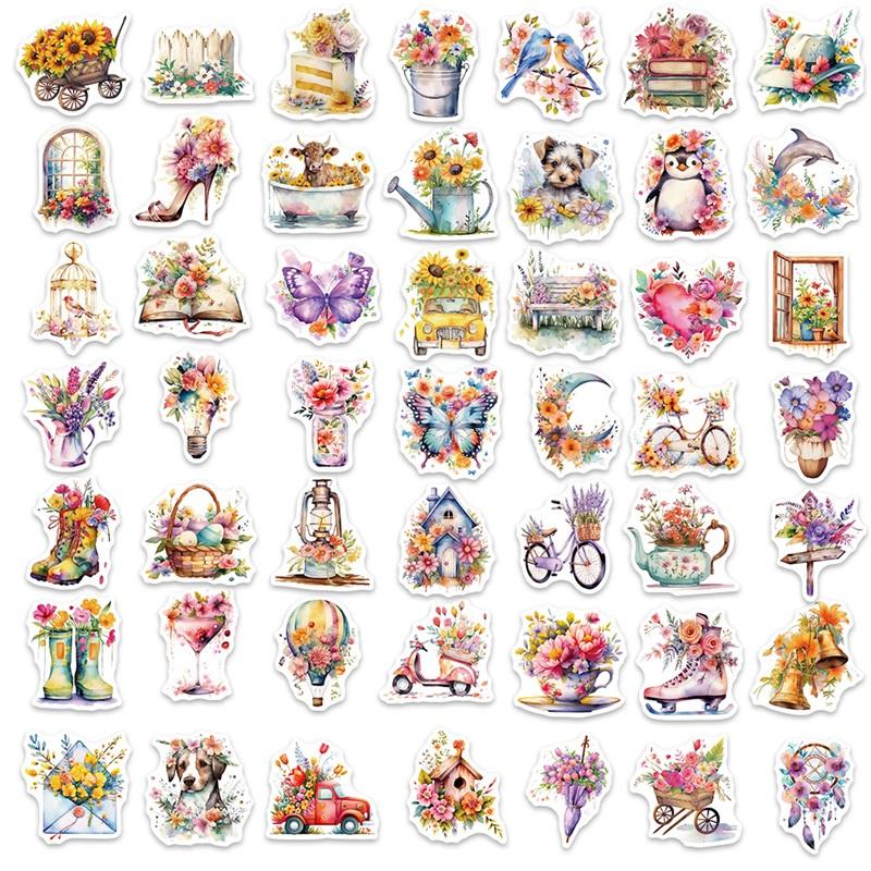 10/30/50PCS Cartoon Flower World PVC Sticker Aesthetic Decoration Scrapbooking Korean Stationery School Supplies for Kids