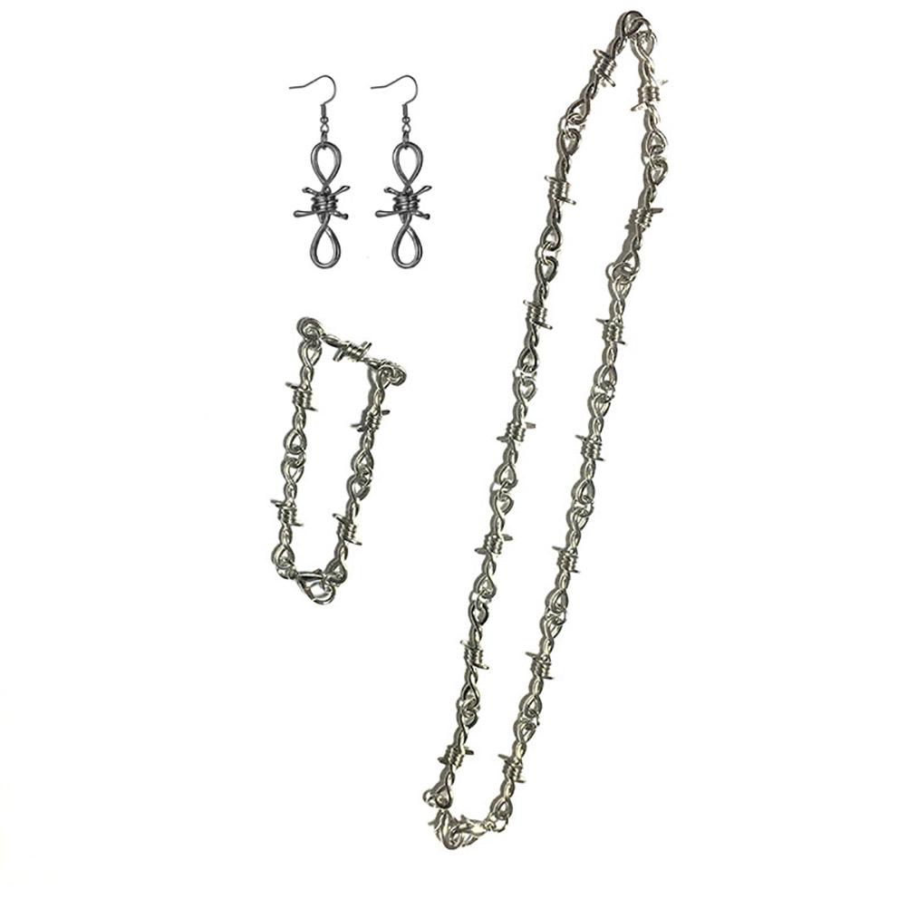 Thorns Choker Necklace Chain Unisex Barbed Metal Alloy Bracelet Earrings Hip Hop Punk Style
