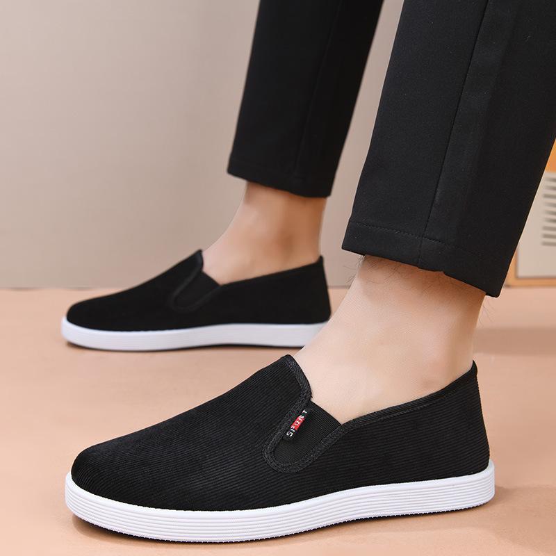 Spring New Cloth Shoes Men's Shoes Strip Velvet Casual Shoes Men's Black Shoes Breathable