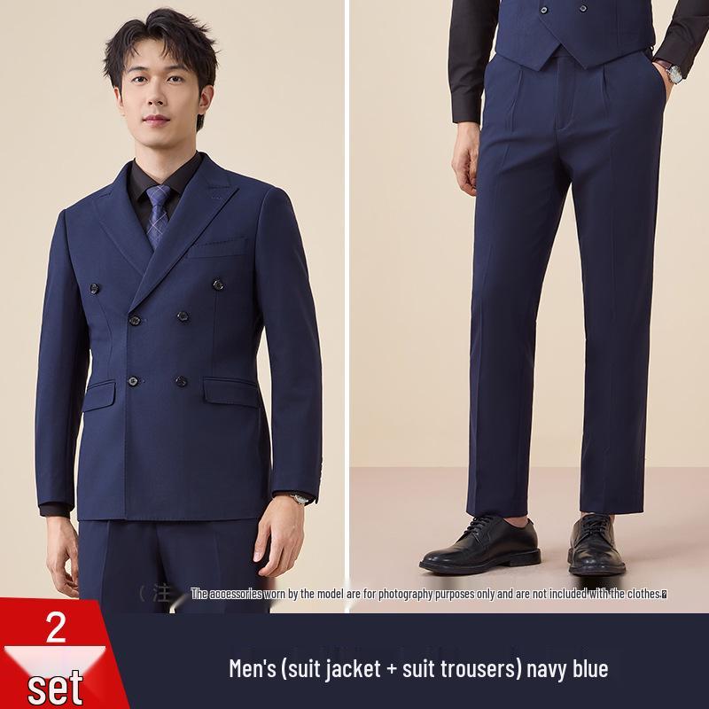Men's Autumn/Winter Double-Breasted Suit Set - Professional Business Attire for Hotel Managers
