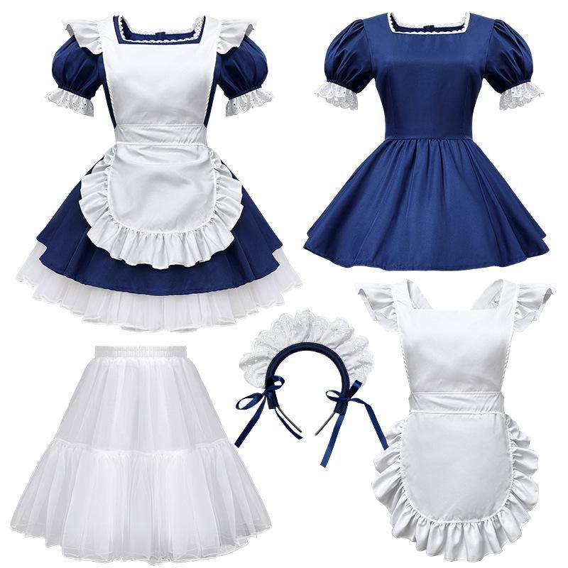 2025 Angelic Maid Navy Blue Lolita Dress Set - Cute Japanese Cosplay Outfit