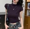 2025 Women's Slimming Korean Style Solid Color Half High Neck Short Sleeve T-shirt for Early Autumn