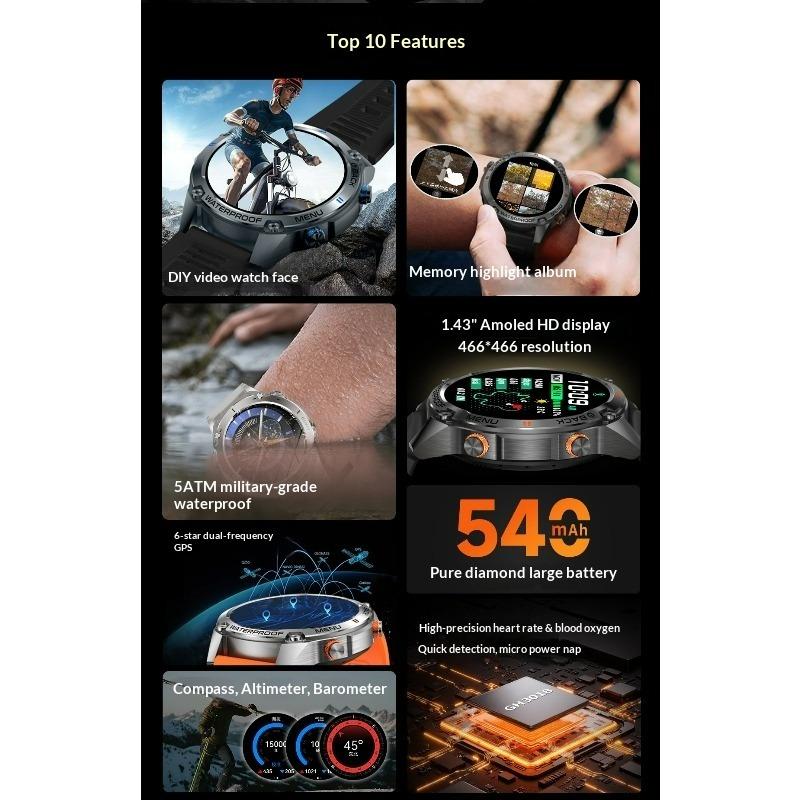 GPS Smart Watch Dual Frequency 50 Meters Waterproof Outdoor Three-proof Sports Watch Altitude Barometer Compass