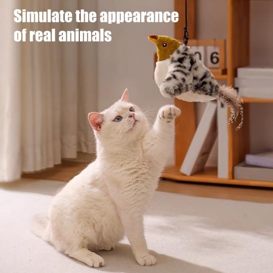 Chirping Bird Cat Toy Rechargeable Plush Bird Flapping Wings Interactive Electric Flying Bird Toy for Cats Chasing Natural Hunting Instinct