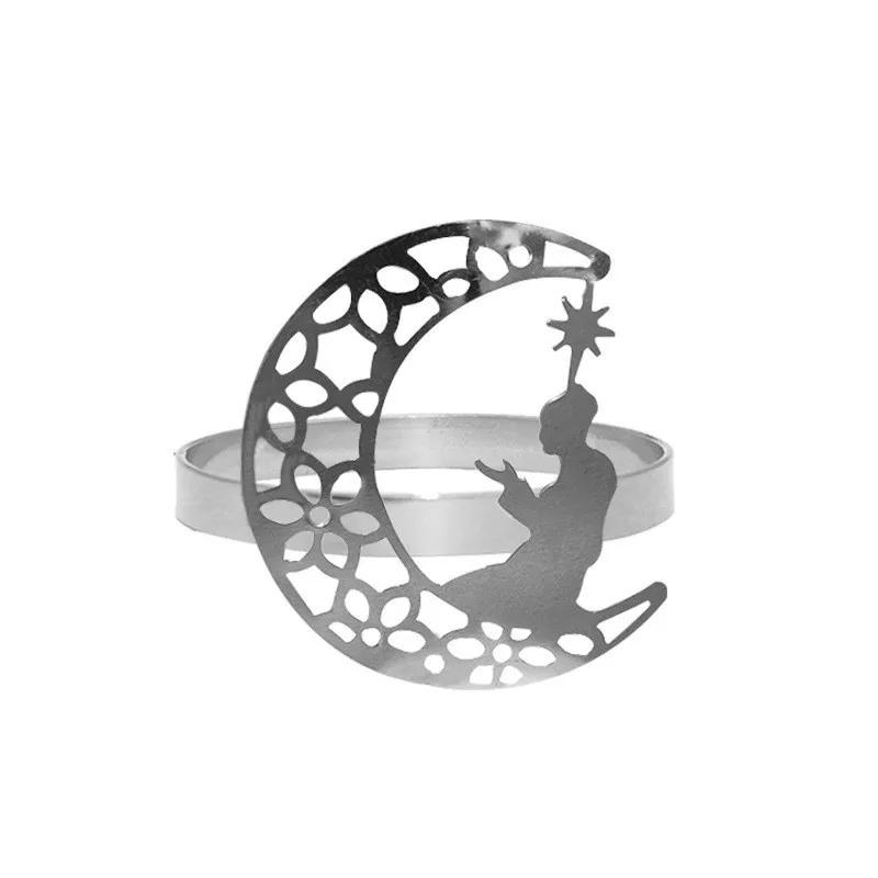 1Pcs Ramadan Napkin Rings Gold Ramadan Napkin Rings Hollow Moon and Star Napkin Holder Party Wedding Table Decor Napkins
