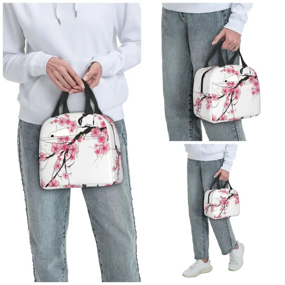 Plum Sakura Cherry Blossom Insulated Lunch Bag for Women Office Cooler Thermal Food Box Tote Portable Lunch Boxes Container