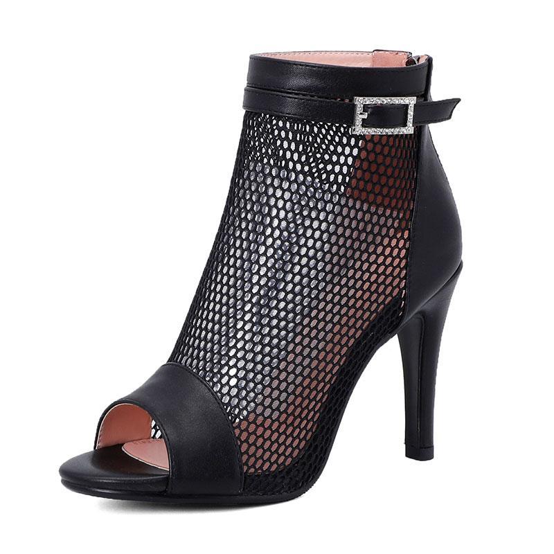 Sommer High Heel Tanzschuhe Schwarz Mesh Latin Ballroom Dance Stiefel für Frau Wildleder Gummi Salsa Bachata Tanzschuhe Frau