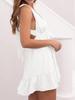 Womens Summer Deep V Neck Ruffle Mini Dress Backless Strappy Beach Dress