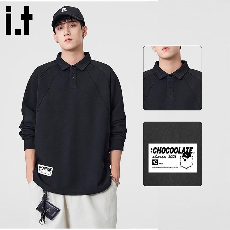 Men's American Style Patchwork Polo Collar Sweatshirt