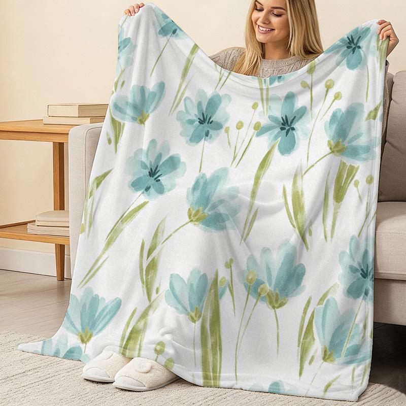 Lightweight Floral Flannel Throw Blanket – Soft, Cozy & Warm Home Blanket for Christmas, Halloween Holiday & Daily Use