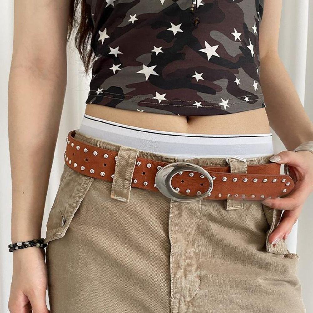 Retro Suede Rivet Belt Luxury Design Punk Waistband Business Waist Belt  Paired with Skirts Jeans