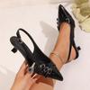 Punk Black Metal Ankle Decoration Sandals Women Pointed Toe Sling Back Pumps Women 2025 Summer Sexy Medium Heels Party Shoes