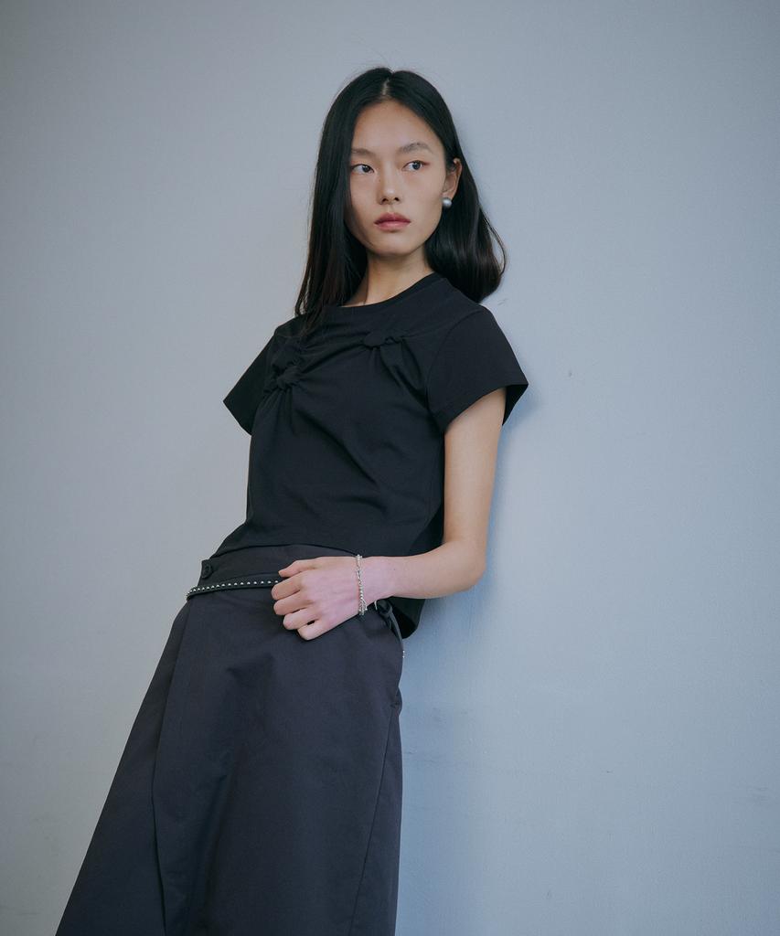 Baegsi Circular Shirring T-Shirt, Black