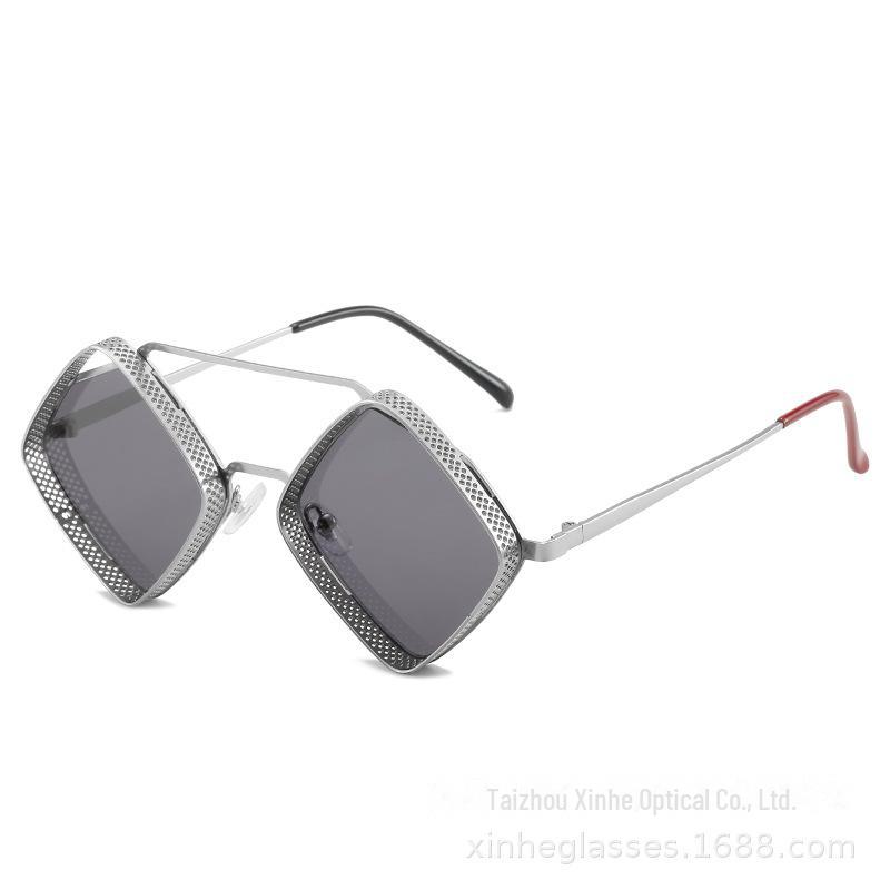 "2190 Metal Diamond Double Beam Anti-UV Sunglasses for Men and Women"