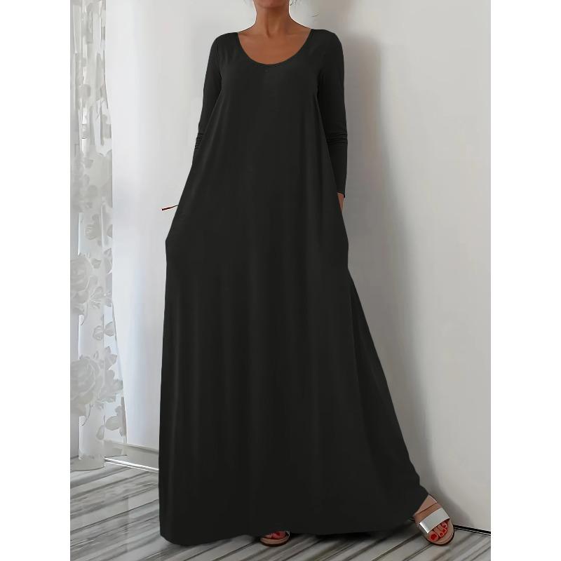 BITCED Fashion Summer Spring Solid Color Print Long Sleeve  O-Neck Casual Dresses S
