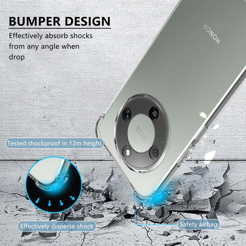 (2+1 Pack) Case for Honor Magic8 Lite/Honor Magic 8 Lite 5G with 2 Tempered Glass Screen Protector Corner Protection Soft TPU Bumper Cover