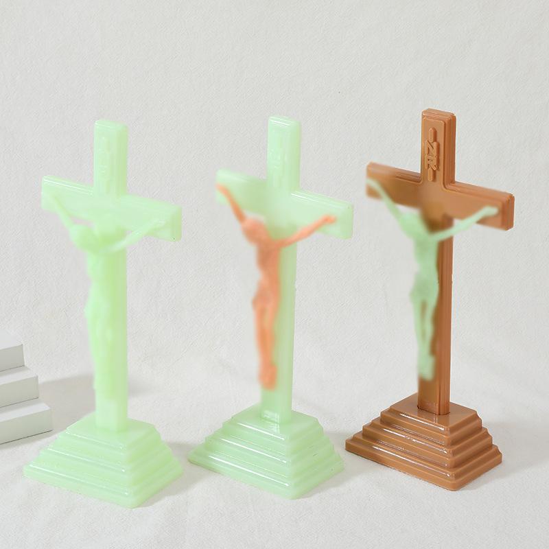 Luminous Jesus Cross Adornment Home Decor Religious Gift Retro Table Nament Wall Hanging Festive Party Supplies